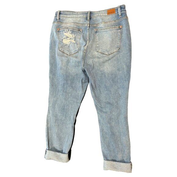 Judy Blue Distressed High Rise Boyfriend Fit Jeans Womens Size 11/30 Blue |K1 - Picture 7 of 8